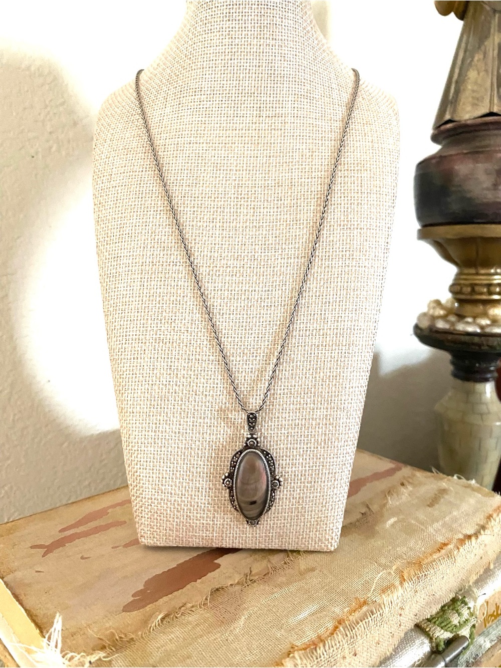 Sterling Silver 925 Vintage Abalone Marcasite Necklace